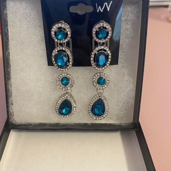 Aquamarine Crystal pageant Earrings 3 inches - Picture 1 of 3